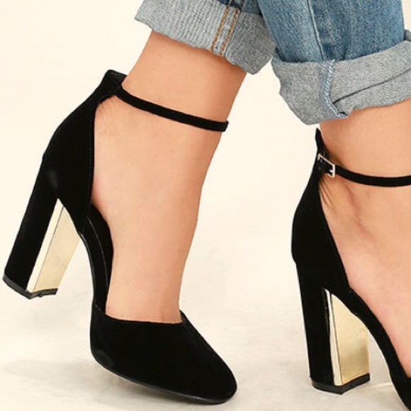 Lulus Shoes - LAURA BLACK VELVET ANKLE STRAP HEELS